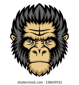 Ape head logo in black and white. This is vector illustration ideal for a mascot and tattoo or T-shirt graphic.