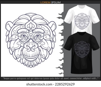 ape head mandala arts isolated on black and white t shirt.