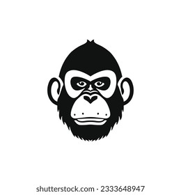 Ape head silhouette Logo of Monkey face Printable Tshirt Clipart vector, Primate animal symbol, Gorilla icon. isolated on white background.