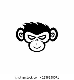 Ape Head Symbol Logo on White Background. Tribal Stencil Tattoo Design Concept. Flat Vector Illustration.
