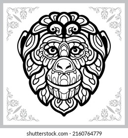 Ape Head Zentangle Arts. Isolated On White Background.