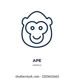 ape icon from animals collection. Thin linear ape, animal, monkey outline icon isolated on white background. Line vector ape sign, symbol for web and mobile