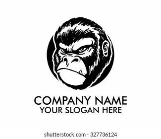 ape king kong chimp monkey gorilla face head black logo image icon vector
