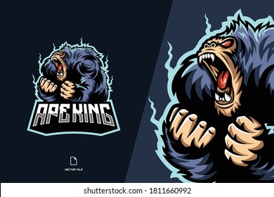 ape king monkey mascot game logo vector design template