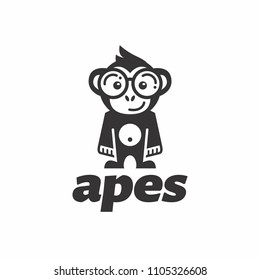 ape logo smiling with flat design wearing round glasses