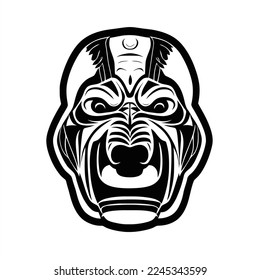 Ape logo template. isolated. A gorilla face with a big grin on it's face and a big grin on his face,