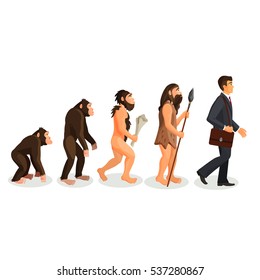 From ape to man standing process isolated. Illustration of human evolution from ancient times till nowadays. Vector