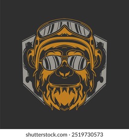 macaco macaco biker com capacete e óculos mão desenhada ilustração vetor