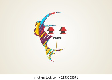 Ape monkey face art logo design