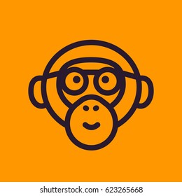 ape, monkey with glasses line icon
