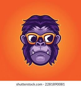 Ape monkey with glasses logo, cool logo design