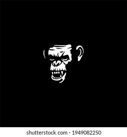 logotipo del icono del mono del simio en estilo monocromo