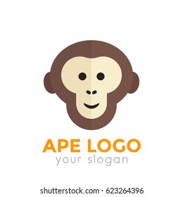 ape, monkey logo element, chimp icon on white
