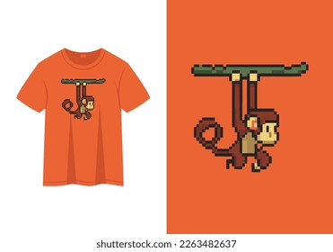 ape or monkey pixel art vector illustrations, t-shirt design template