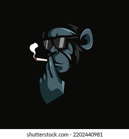 Ape monkey smoking mascot logo design illustration vector