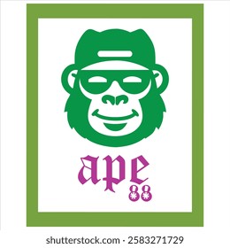 ape Monkey in sunglasses and a cap. Cool gorilla icon and monkey logo on white background. Vector illustration for tshirt