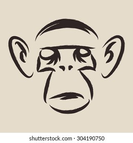 Ape portrait. Monkey face. Hand drawn vector illustration.
