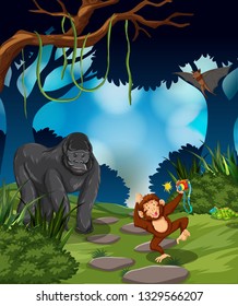 Ape in the rainforest illustration