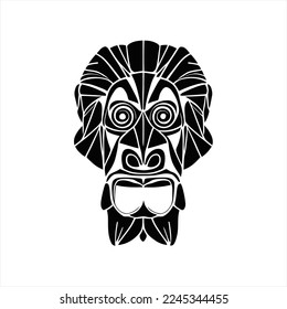 Ape vector icon. Logo design. Good use for symbol, T Shirt design. A black and white image of a dog's face with a beard and mustache on it's head