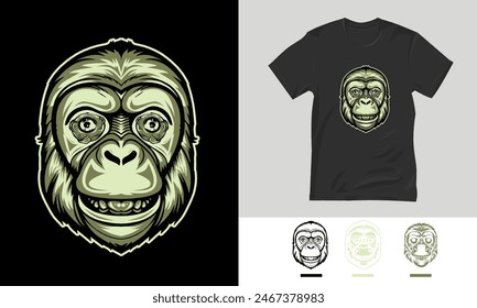 Ape vector mascot design, monkey head for t-shirt design