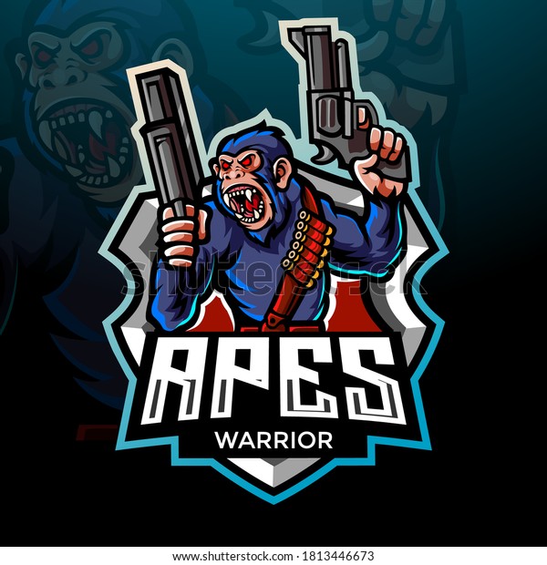 Ape Warrior Esport Logo Mascot Design Stock Vector Royalty Free