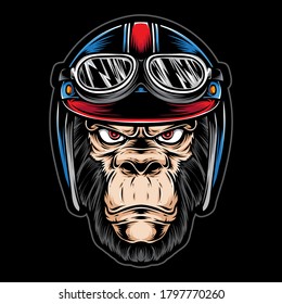 ape wearing biker helmet vector