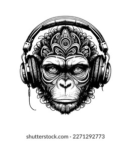 ape wearing headphones fun and lighthearted image that showcases the love of music and the wild spirit of primates