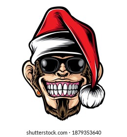 ape wearing santa hat vector