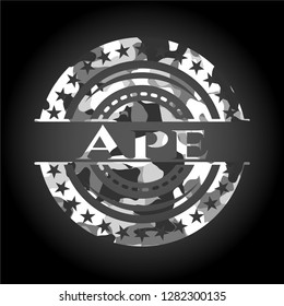 Ape written on a grey camouflage texture