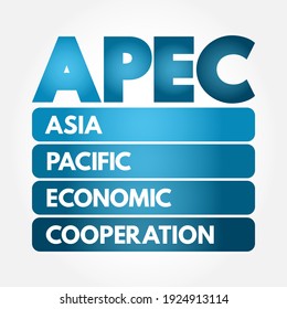 APEC Asia Pacific Economic Cooperation - inter-governmental forum for economies in the Pacific Rim that promotes free trade throughout the Asia-Pacific region, acronym text concept background