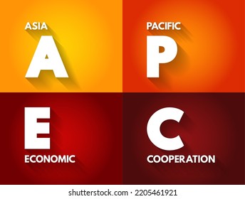 APEC Asia Pacific Economic Cooperation - inter-governmental forum for economies in the Pacific Rim that promotes free trade throughout the Asia-Pacific region, acronym text concept background