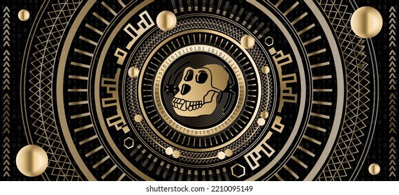 Apecoin APE crypto coin luxury golden ornamental vector background illustration svg