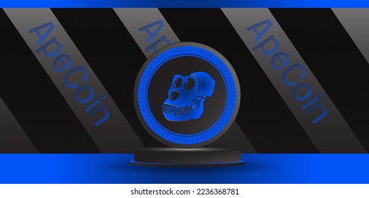 Apecoin APE crypto coin token banner and background 3D display vector illustration svg