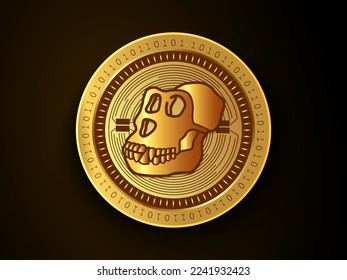 Apecoin (APE) crypto currency symbol and logo on gold coin. Virtual money concept token based on blockchain technology.  svg