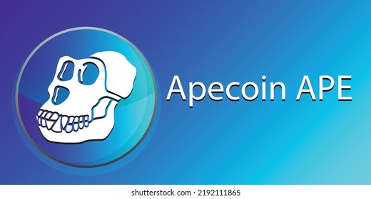 Apecoin APE Crypto currency vector illustration blockchain white logo isolated on blue coin on blue background, cryptocurrency token for poster, web, sticker. futuristic decentralized finance concept. svg