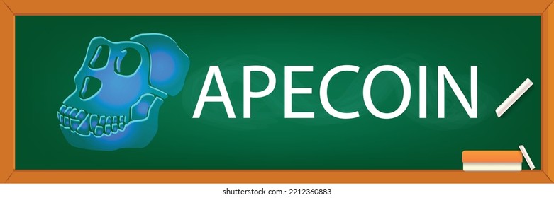 Apecoin APE crypto currency vector logo and symbol on green board background, futuristic decentralized finance concept, decentralized technology learning, crypto currency background  template. svg