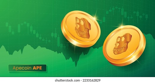 Apecoin (APE) cryptocurrency coins on financial chart background vector illustration svg