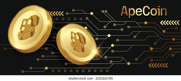 Apecoin APE Cryptocurrency golden coins vector illustration banner and background svg
