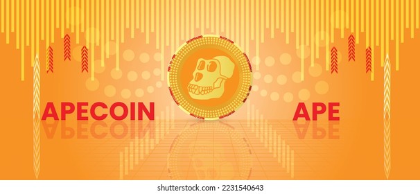 Apecoin APE cryptocurrency logo and symbol banner background vector, decentralized blockchain finance vector illustration banner. svg