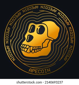 Apecoin APE cryptocurrency vector background. Golden coin logo on black color backdrop. Vector illustration. svg