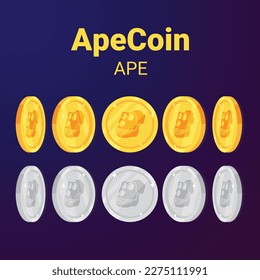 ApeCoin (APE) realistic crypto currency golden isolated. eps vector svg