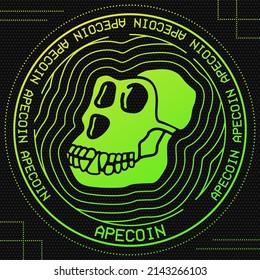 Apecoin APE vector symbol with cryptocurrency themed background design. Blockchain currency modern banner. Vector illustration banner. svg