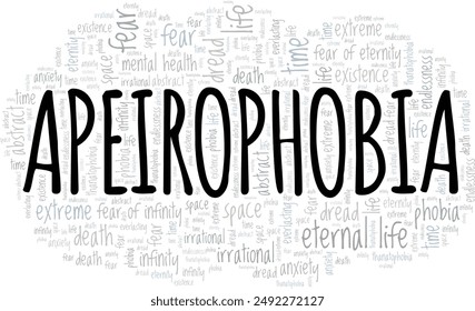 Apeirophobia: Fear of Infinity word cloud conceptual design isolated on white background.