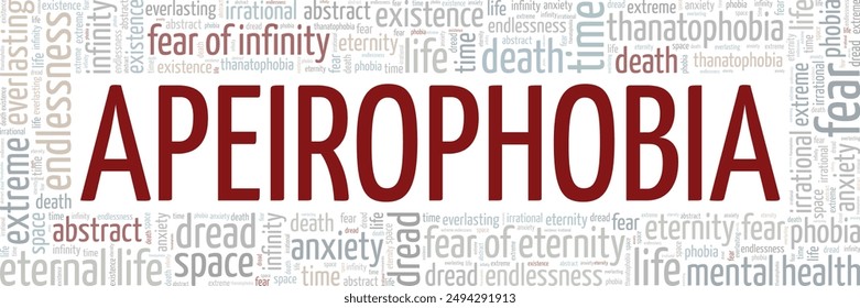 Apeirophobia: Fear of Infinity word cloud conceptual design isolated on white background.