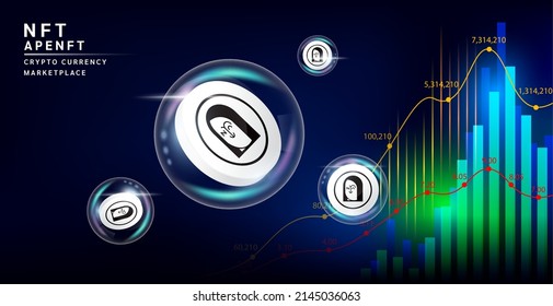Símbolo de moneda APENFT en burbuja de jabón. Sobre el fondo abstracto del gráfico de material de tecnología futurista. Moneda de criptografía inestable para el comercio de criptografía en el mercado de valores. EPS10 vectores.