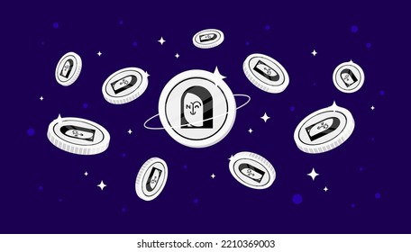 APENFT (NFT) coins falling from the sky. NFT cryptocurrency concept banner background.