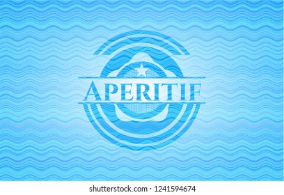 Aperitif light blue water wave style emblem.