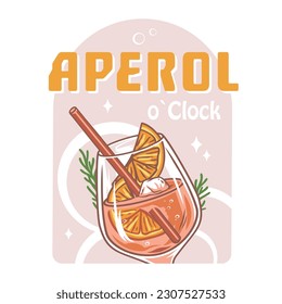 Aperol cocktail with ice and slice of orange for summer party. Alcochol exotic cocktail with gin for beash bar and restaurant menu