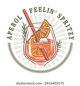 Aperol Cocktail Vektor mit Eis und Scheibe Orange für Cocktailbar oder Drink Sommerparty. Aperol Spritz oder Alkoholcocktail mit Gin zum Abschlag von Strandbar und Café-Menü.