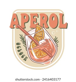 Aperol Cocktail Vektor mit Eis und Scheibe Orange für Cocktailbar oder Drink Sommerparty. Aperol Spritz oder Alkoholcocktail mit Gin zum Abschlag von Strandbar und Café-Menü.